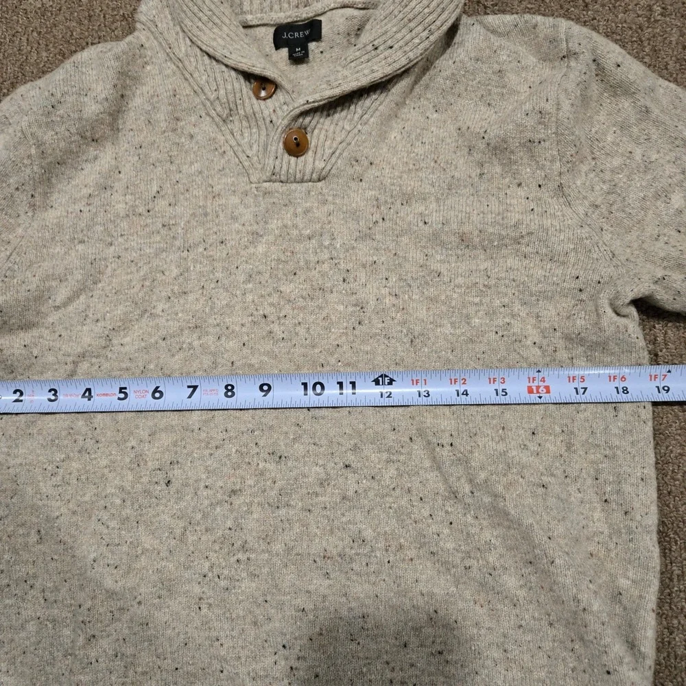 J.Crew Sweater Mens Medium Beige Merino Wool Donegal Shawl‎ Neck Pullover Knit